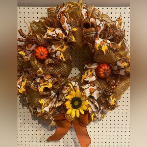 Autumn Pumpkin Wreath with Gold and Orange Accents